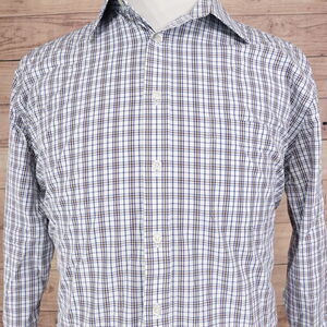 STAFFORD TRAVEL PERFORMANCE SUPER SHIRT CHECK BUTTON UP DRESS SHIRT 16.5 32-33